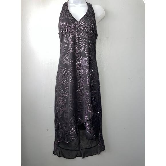 A Byer Size Medium Sleeveless Black Glitter Babydoll Halter Dress Whimsigoth Y2K - Picture 2 of 11